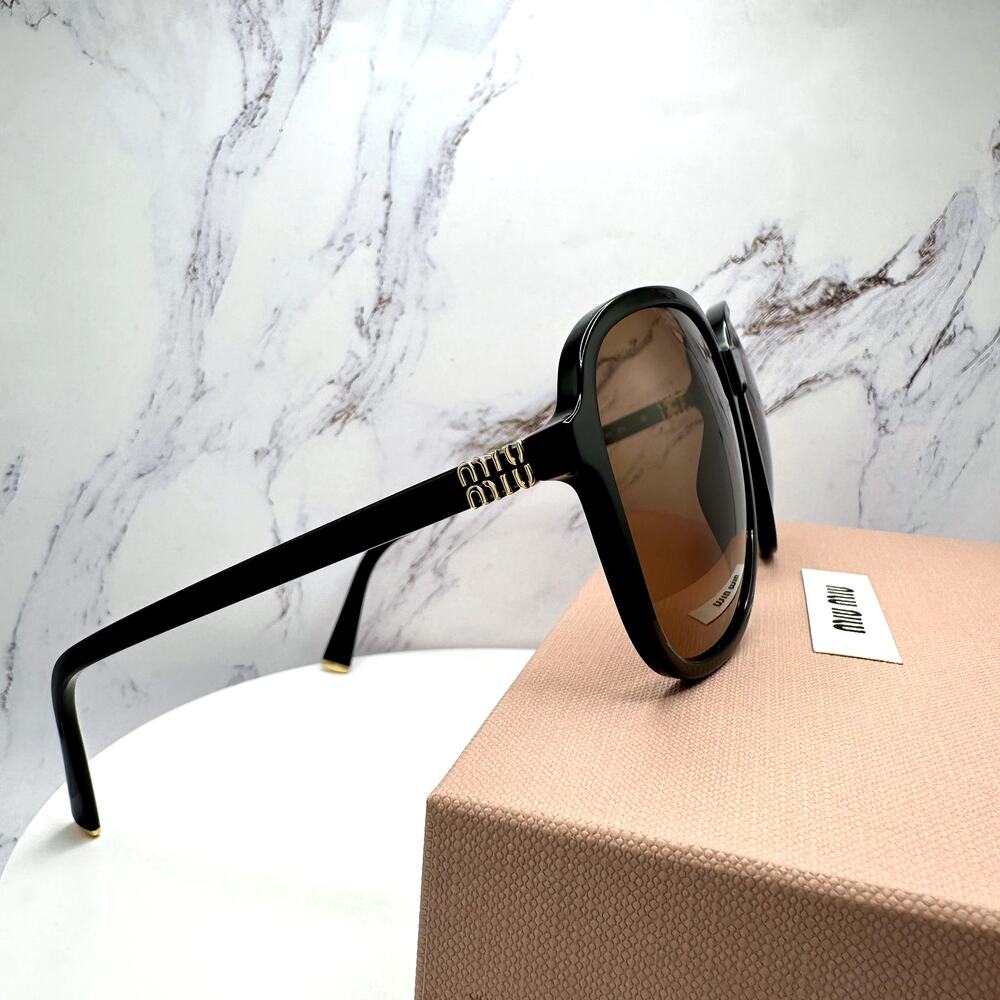 New MIU MIU Sunglasses MU B01S 16K90Q Black Brown Lens Oversized Pillow Square - Picture 15 of 16